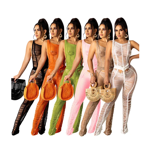 

GX1157 new arrival trending womens one piece jumpsuit summer hollow sleeveless sexy beach wear, Picture