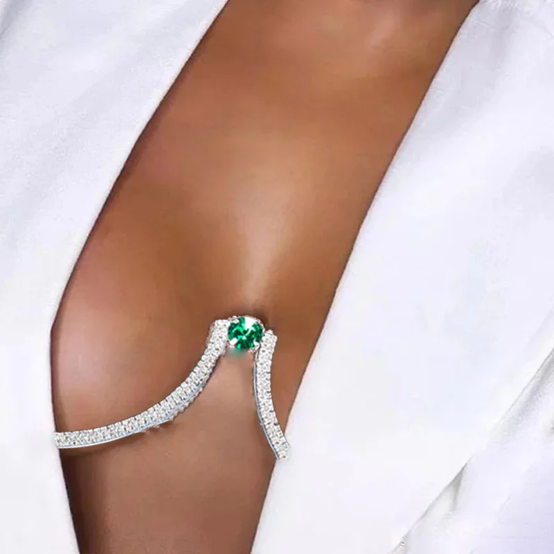 

Wholesale Rhinestone Sexy lingerie Body Chain for Women Bra Chain Chest Holder Green Crystal Bikini Beach Dance Body Jewelry