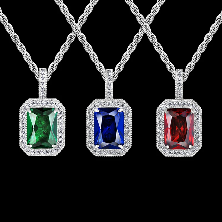 

KRKC Wolesale fashion custom women crystal charm pendants blue aquamarine / red ruby / emerald gemstone pendant for necklace