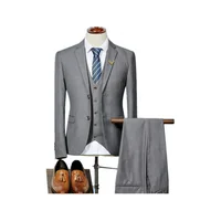 

Latest Design Men Business Slim Solid Color Men Suit 3-pieces Boutique Business Suit Coat Pant Men Suit