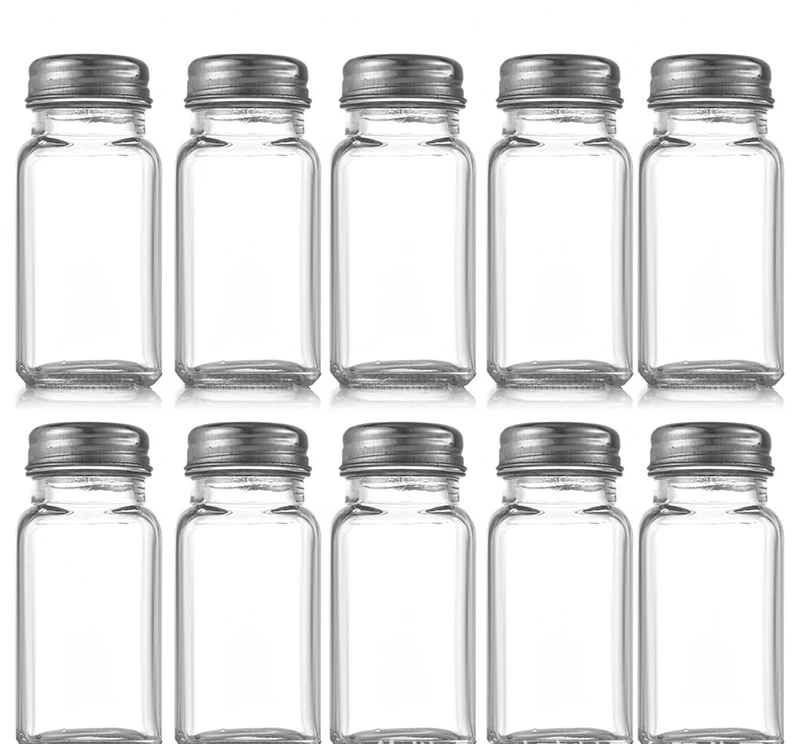 

Sale Empty Square Kitchen 4oz 80ml Glass Storage Container Seasoning Bottles Pepper Glass Spice Jar with Shaker Metal Lids