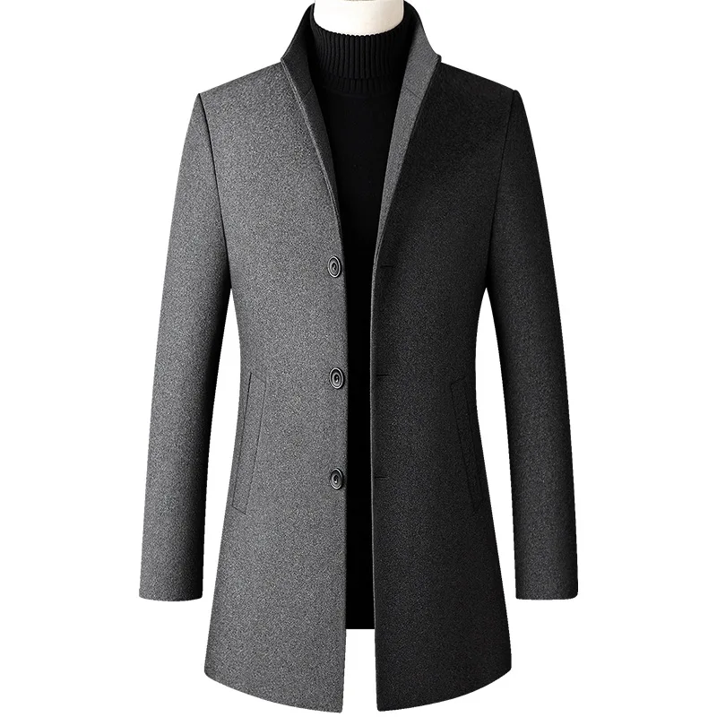 

Men's Wool Coat Winter Trench Coat Business Jacket Blend Peacoat Black Gray Color, Support customized color