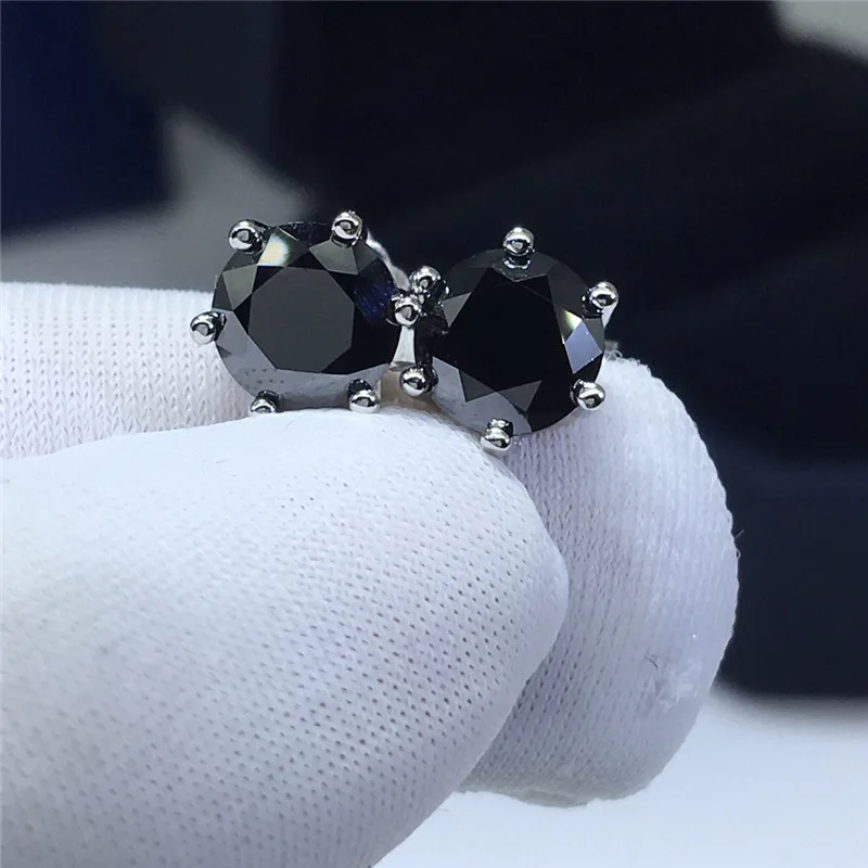 

Silver 925 Original Round Brilliant Cut Diamond Test Past Total 2 Carat Black Moissanite Stud Earrings Gemstone Party Jewelry