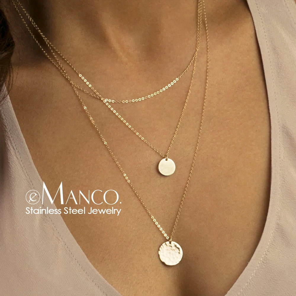 

eManco Best Selling 3PC Separated Stainless Steel Layered Necklace Women Choker Chain Pendant Set Factory