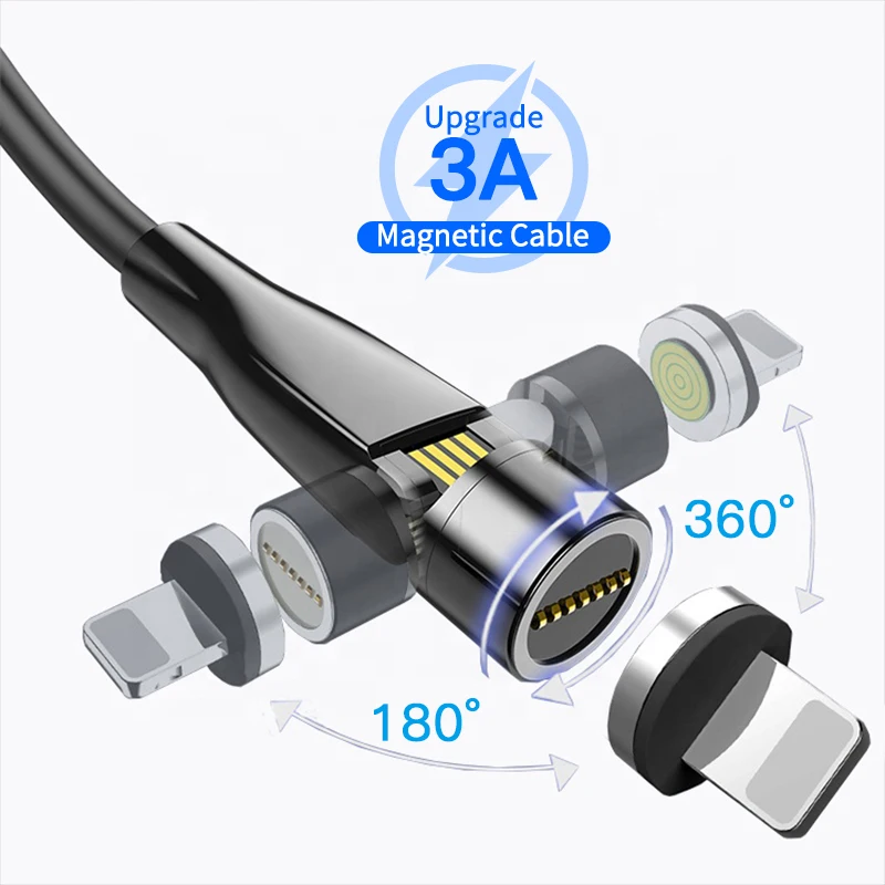 360 180 540 Degree 3a Fast Dual Data Transfer Charging Cable 3 In 1 540 Degree