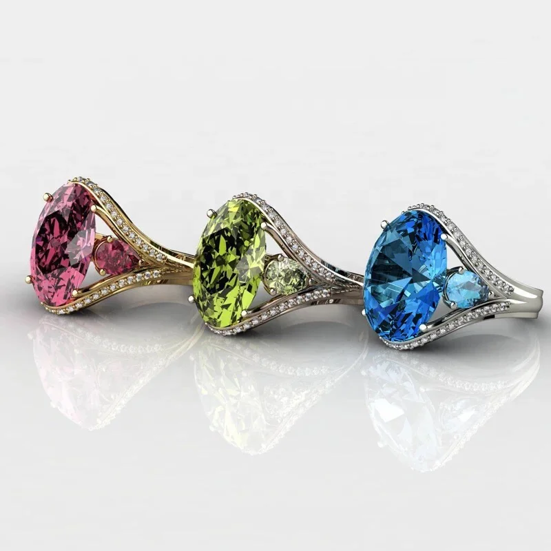 

Fashion Women Jewelry Luxury Stamp 5A CZ Stones Crystal Wedding Band Ring For Lover Gift Simple Big Stone Engagement Ring