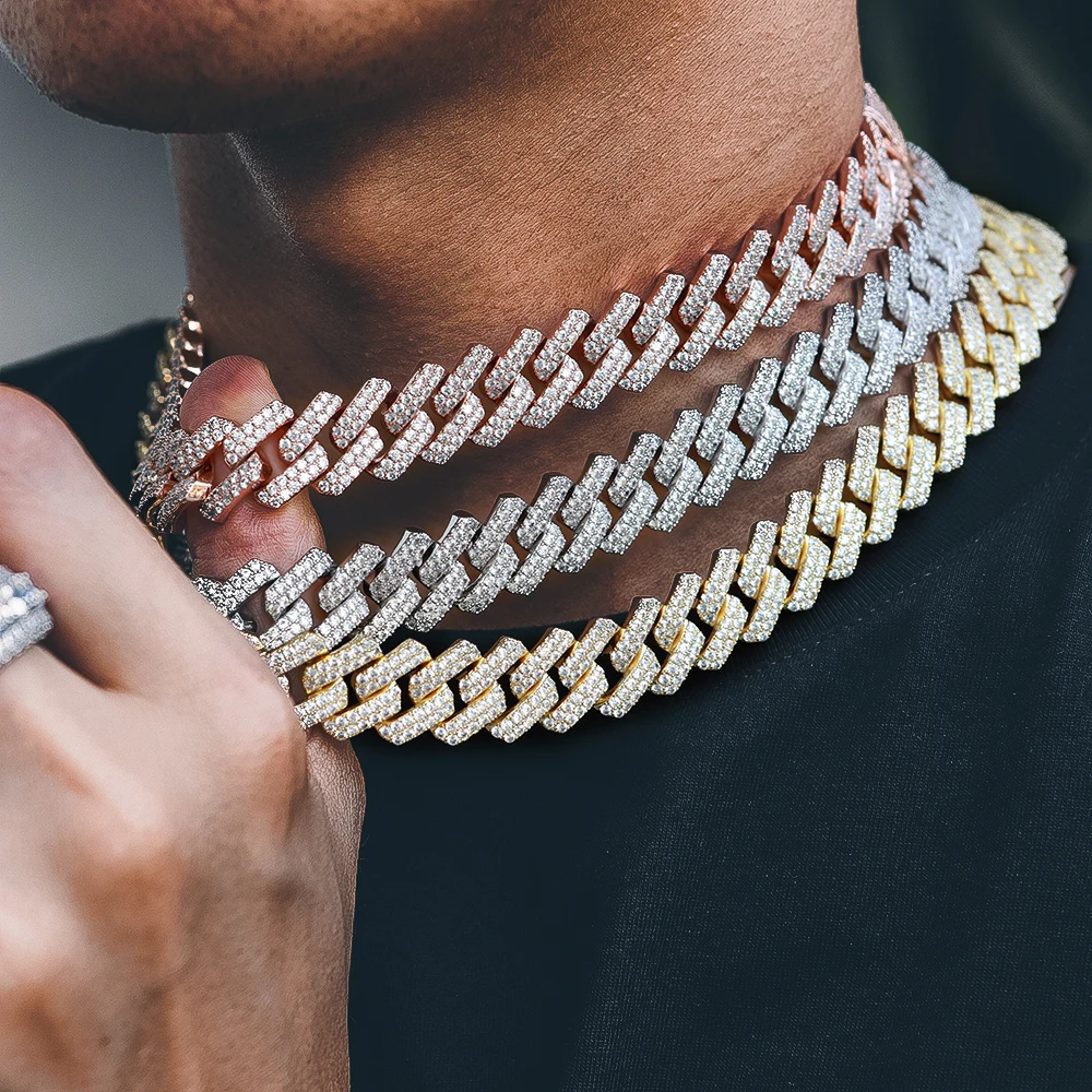 

Hip Hop Jewelry Iced Out Cuban Link Prong Cuban Link Chain Necklace Diamond Cuban Chain, Gold and sliver color