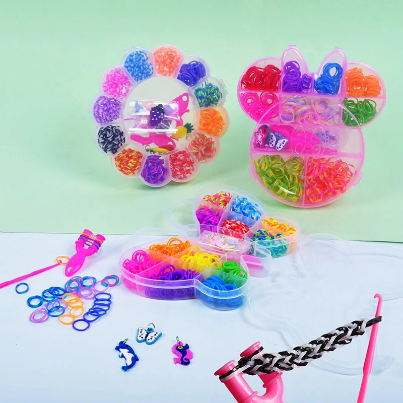

500 Pcs Rubber Band Hand Knitting Device Kids Diy Kit Colorful Loom Bands Set For Bracelet Making