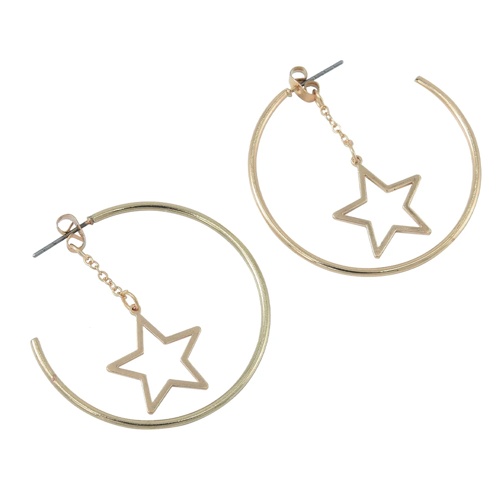 

Veijer Wholesale Simple Style Jewelry Gold Round Star Pendant Gold Plated Hoop Earrings For Women