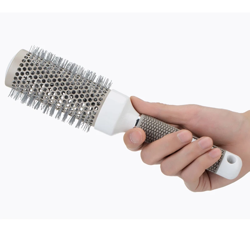 

Hair salon hairdressing tool grey heat conduction fluffy air aluminum tube ceramic round curly hair comb