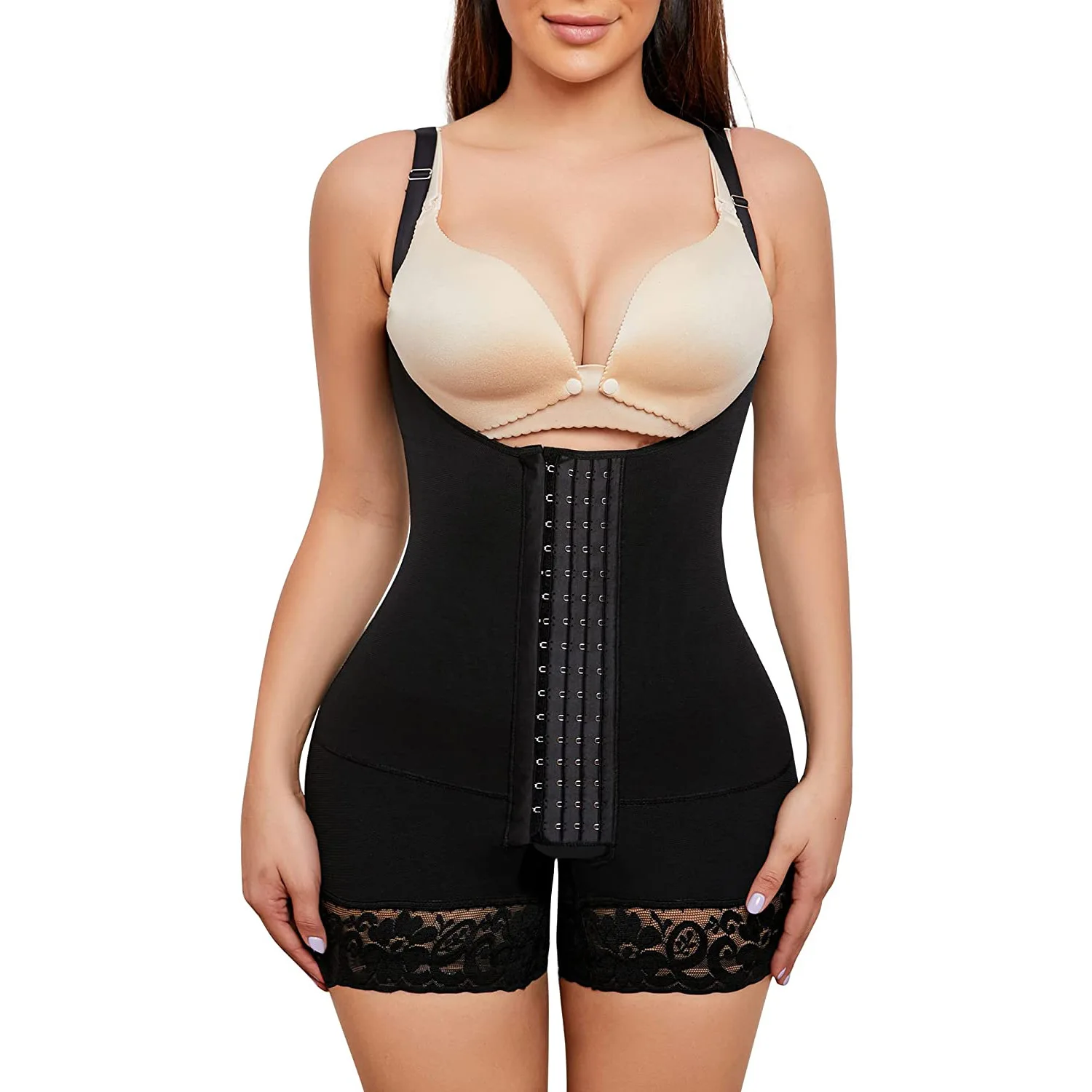 

Full Body Lace Girdle Pants Shapers Crotchless Faja Colombian Flat Angle Open Bust Bodysuit Shapewear For Woman