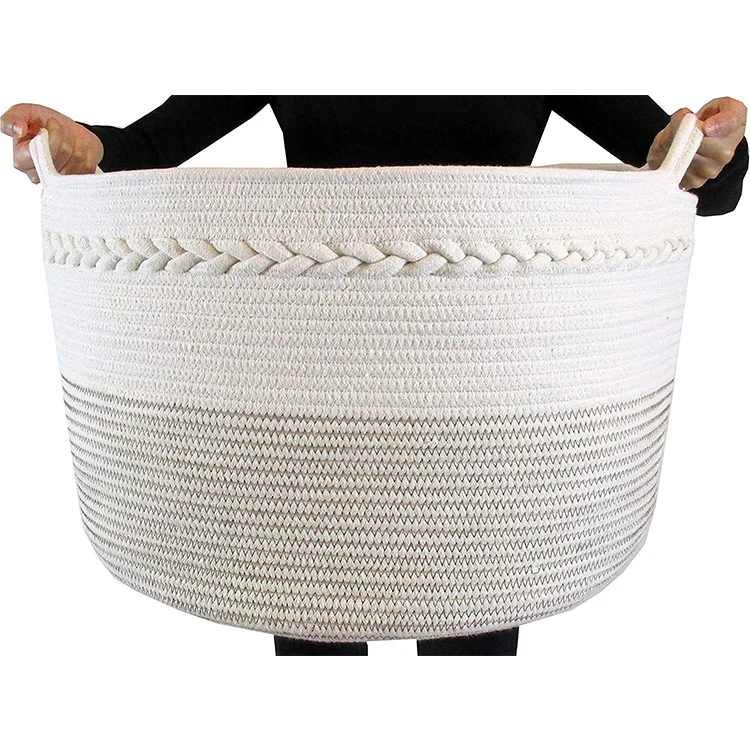 

Foldable round gray clothing storage basket woven storage cotton rope basket