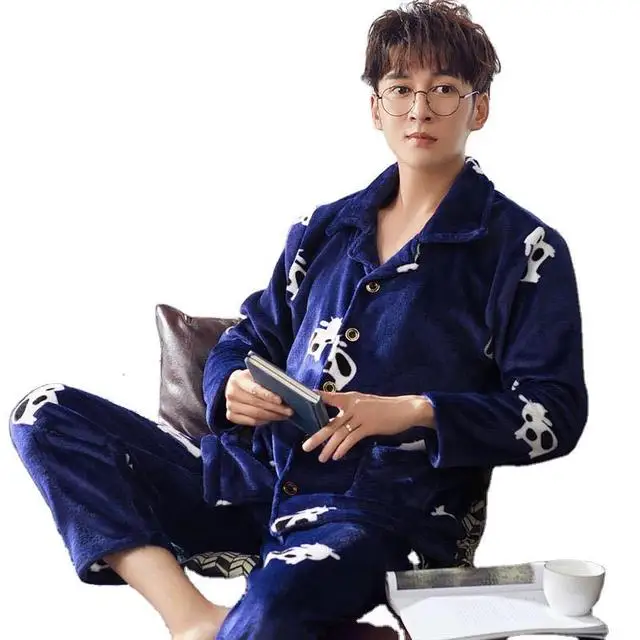 

Autumn winter two-pieces set pajamas fashion soft comfortable thicken coral fleece long sleeve leisure wear spot wholesale, As pictures