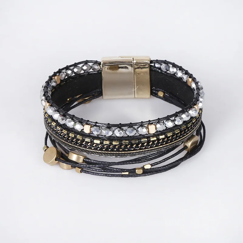 

2021 Sailing Jewelry Popular Fashion Multilayer Magnet Clasp Bracelet for Women Multilayer Leather Wrap Bracelet