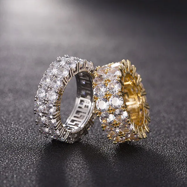 

ADELANTE New Hip Hop Micro Zircon Gold Men's Couple Jewelry Double Row Zircon Chain Ring
