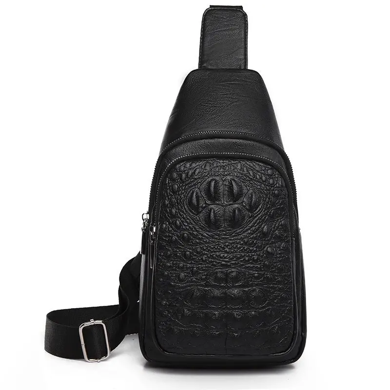 

Casual crocodile black waterproof crossbody shoulder bag pu leather cross front chest sling bag for men