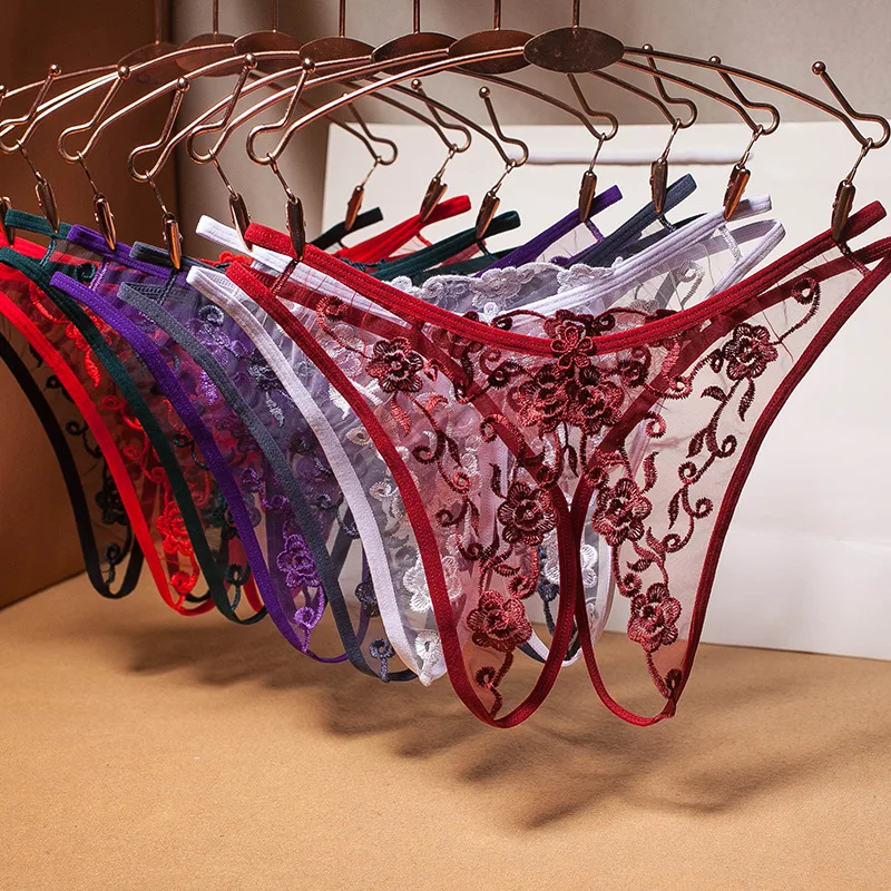 

Wholesale transparent embroidery low waist see through g-string  for young girls women's panties