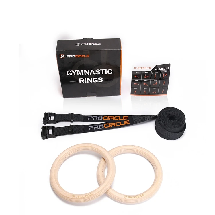 

Wooden Gymnastic Rings with Straps Exercise Gym Rings Fitness Gymnastics Athletic Dip Rings, Customized