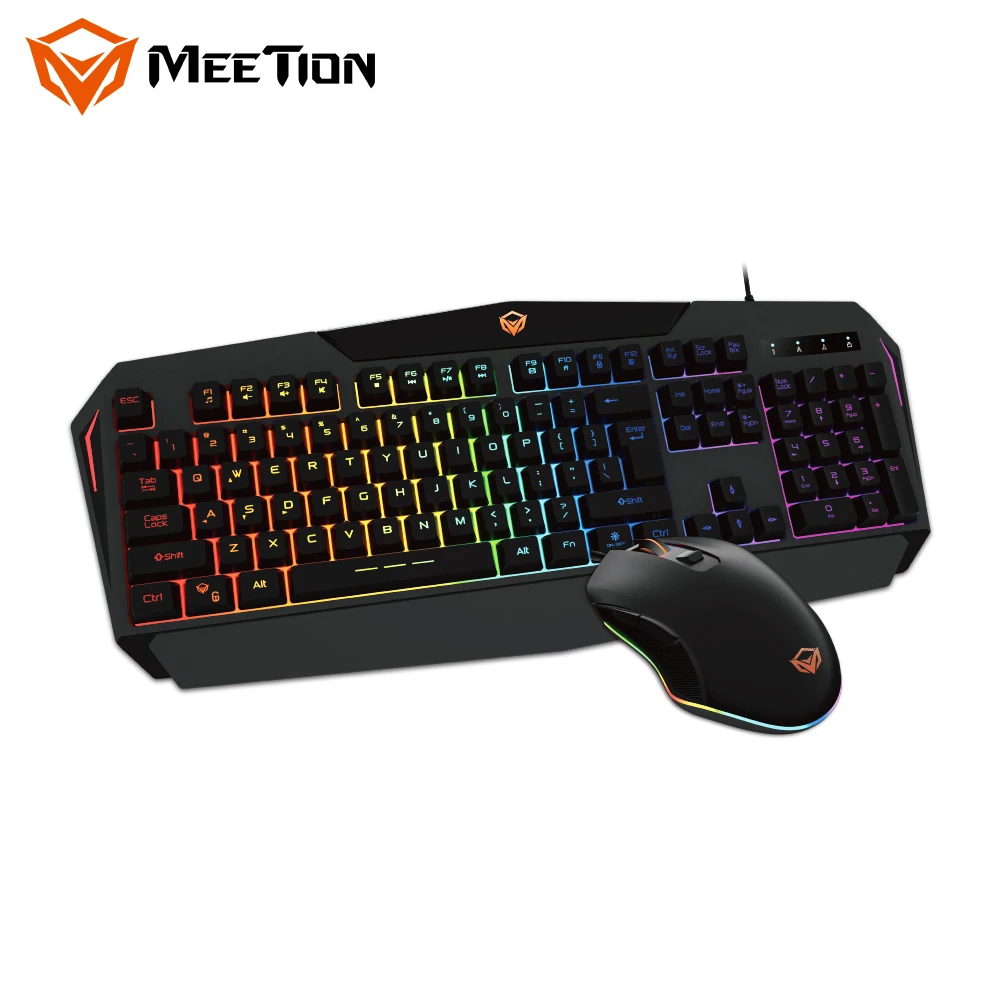 

MeeTion C510 rainbow back light ergonomic wired USB PC gaming keyboard and mouse gaming combo, Black