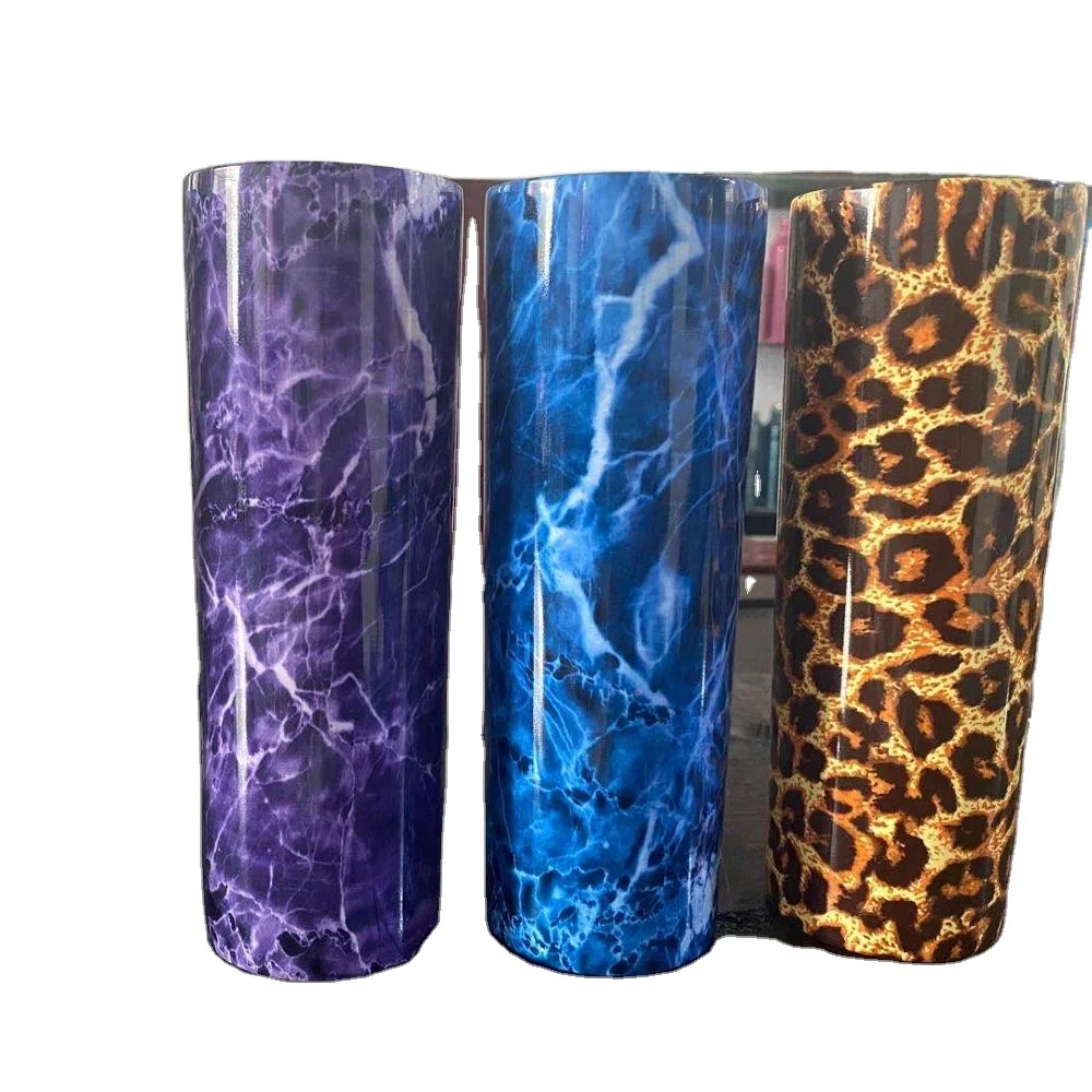 

Leopard print marble finish 20oz Double Wall Skinny Stainless Steel vacuum Tumbler coffee Mug with lid