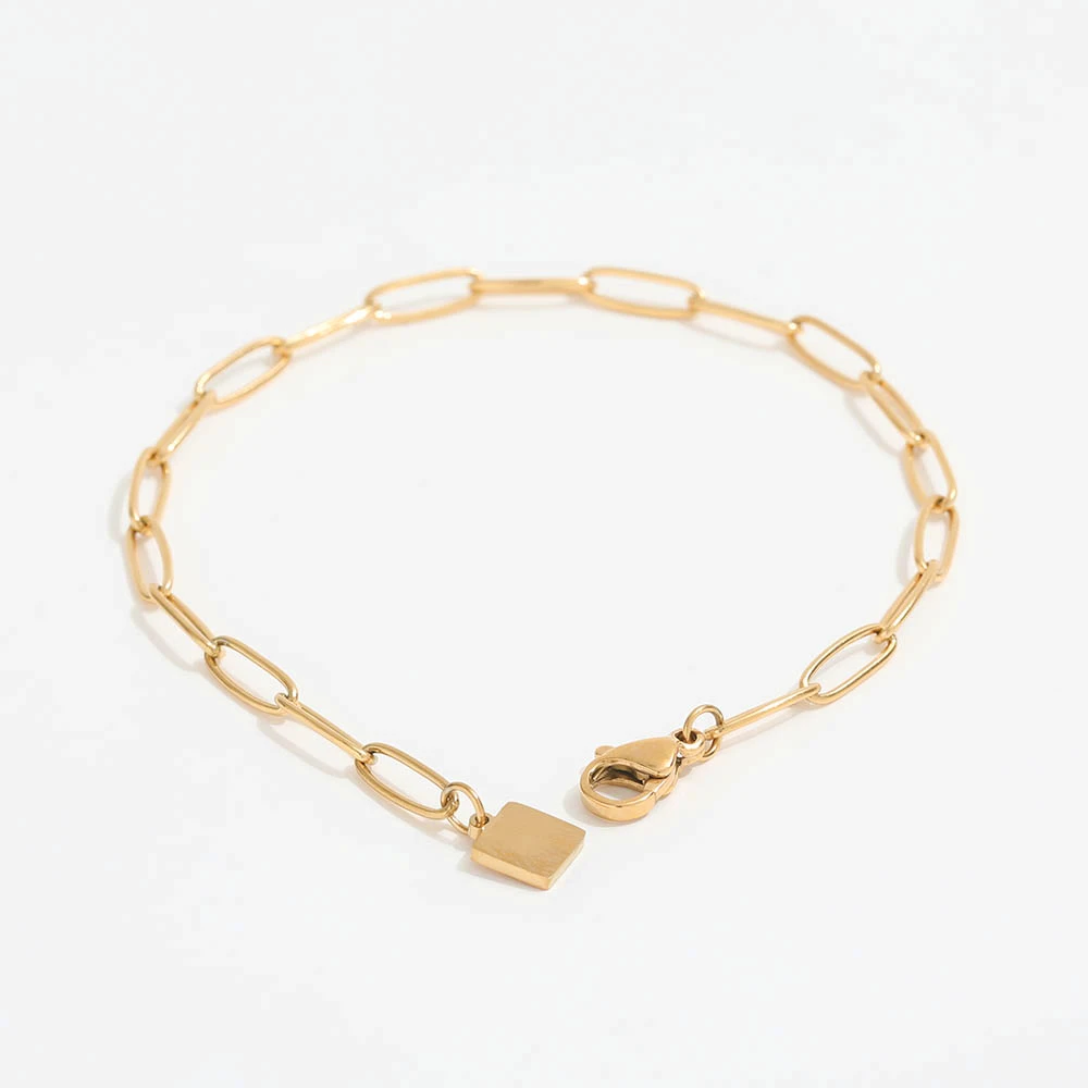 High End Paper Pin Link Chain Bracelet Charm Bracelet 18K Gold Plated Stainless Steel Bracelet