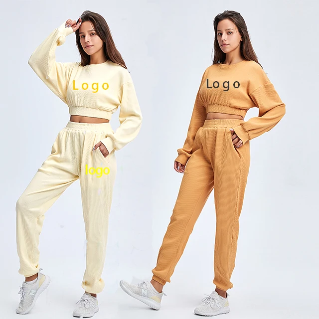 

Custom Tracksuit 2 Piece set Crew Neck Pullover Sweatpants Women Joggers Suits Set, Customized color