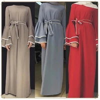 

HG181# Tukish Middle East Dubai Flare Sleeve With Belt Women Abaya Muslim Dress Kaftan