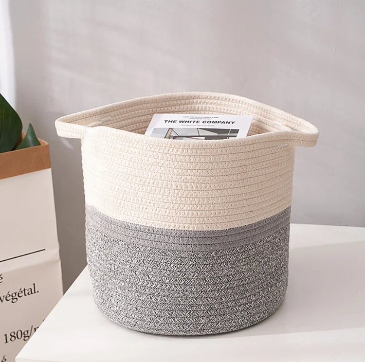 

Large Woven Rope Storage Basket Set Laundry Round Storage Cotton Rope Basket with Handle, Nature or custom