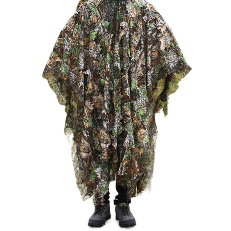 

3D Hunting Clothes Camouflage Ghillie Suit Jungle Cloak Poncho Bionic Leaves Hooded Suit