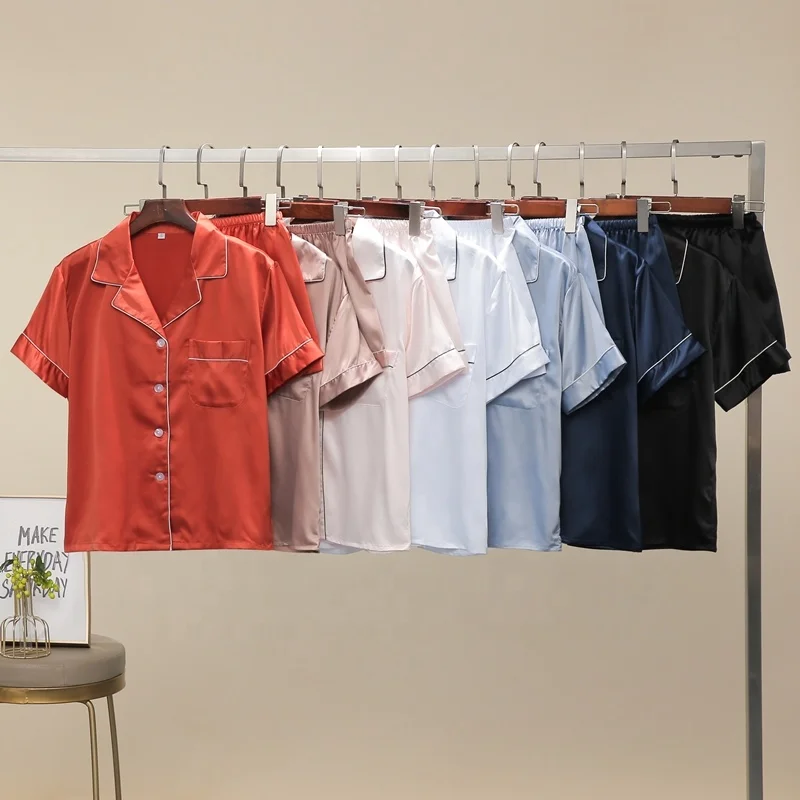 

New style pajamas women satin pajamas set Silk Pajamas Set cheaper sleepwear 6015, Many colors