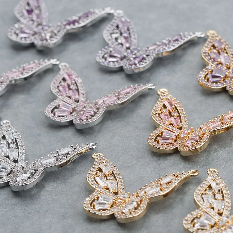 

Luxury high quality butterfly shape 18k gold plated diy zircon earrings pendant jewelry accessories,M764,4 pcs/lot, Gold,silver