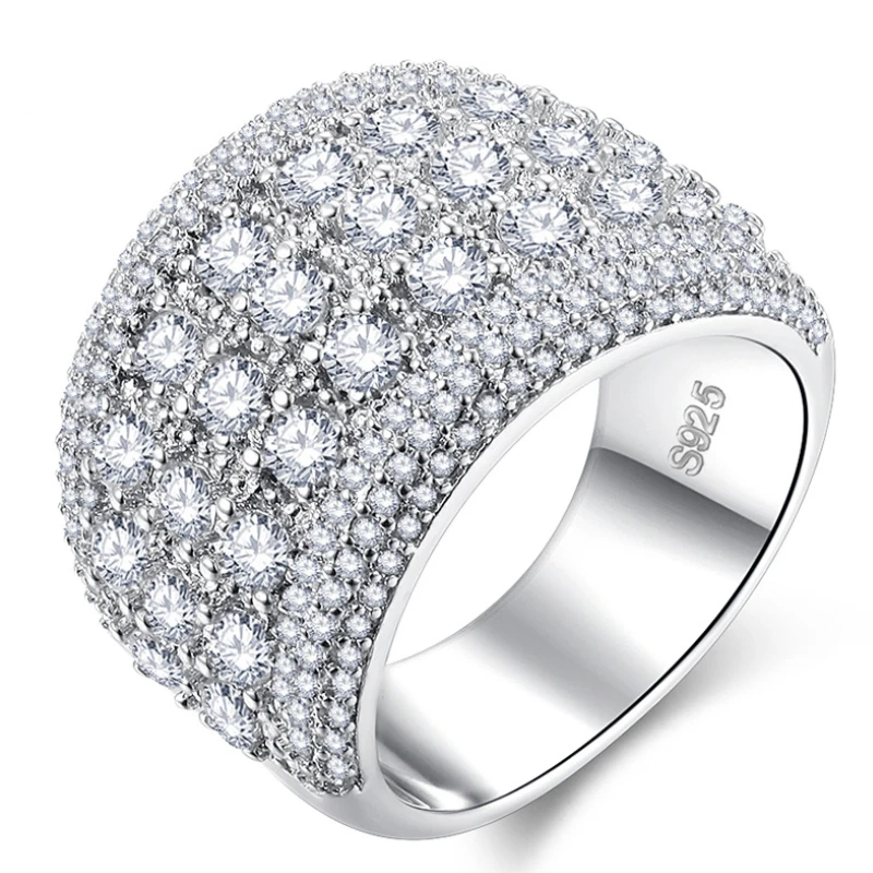

Rhodium Plated White Copper Zircon Stone Jewelry Women Wedding Engagement Big CZ Band Ring, Wedding bands