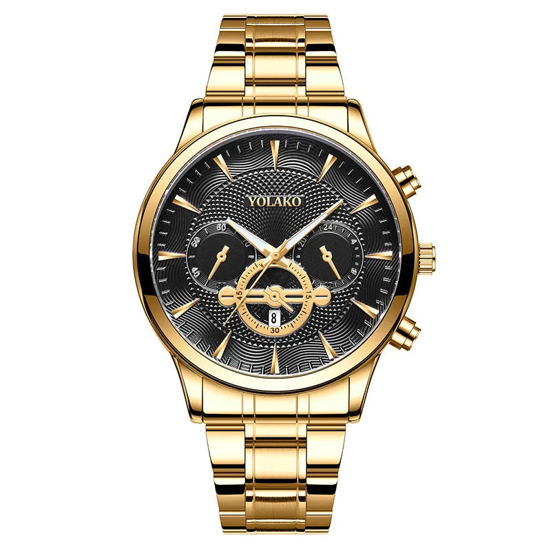 

7073 Fashion 2021 gold watches for men Three-Eye Calendar stainless steel men quartz watch montres hommes