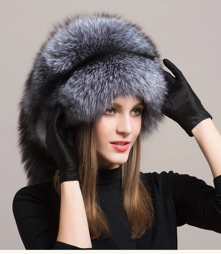 
Winter Women Fox Fur Hats Headgear Russian Outdoor Girls Beanies Warm Cap 