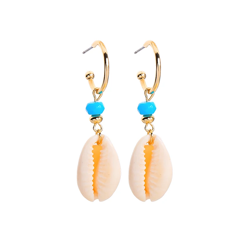 

e971008d Wholesale Gold Plated Hoop Turquoise Fashion Women Jewelry Hot Sale Dangle Sea Cowrie Earrings