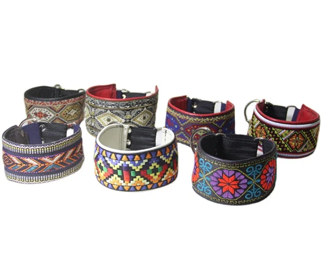 

Hot sale Custom Design Colorful 5cm Wide Collar For Greyhound Handmade Embroidery Pets Product