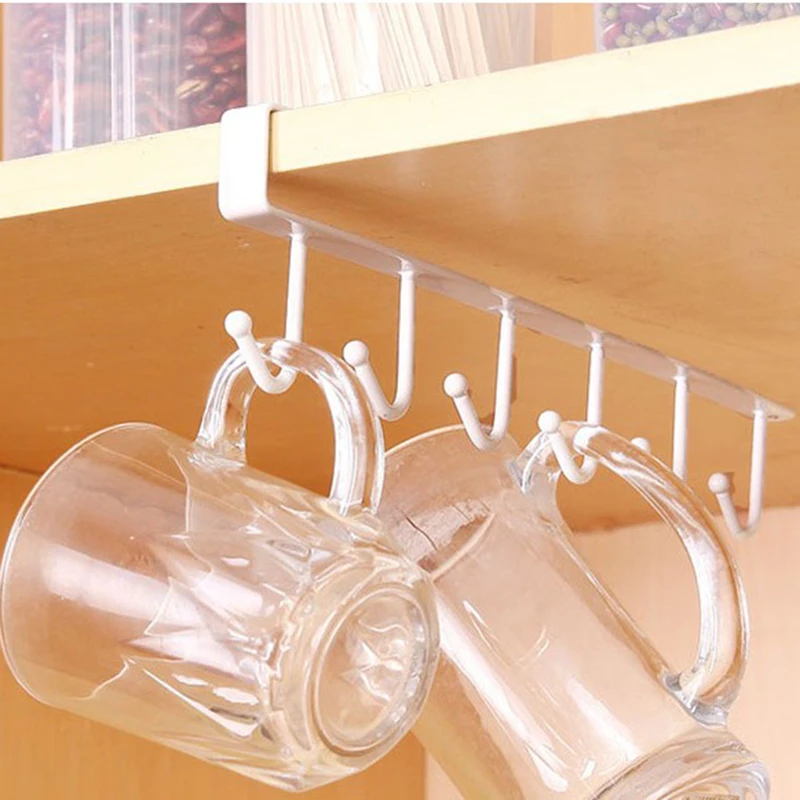 

Hooks Cup Holder Hanging Bathroom Hanger Kitchen Organizer Cabinet Door Shelf Removed Storage Rack Home, As photo