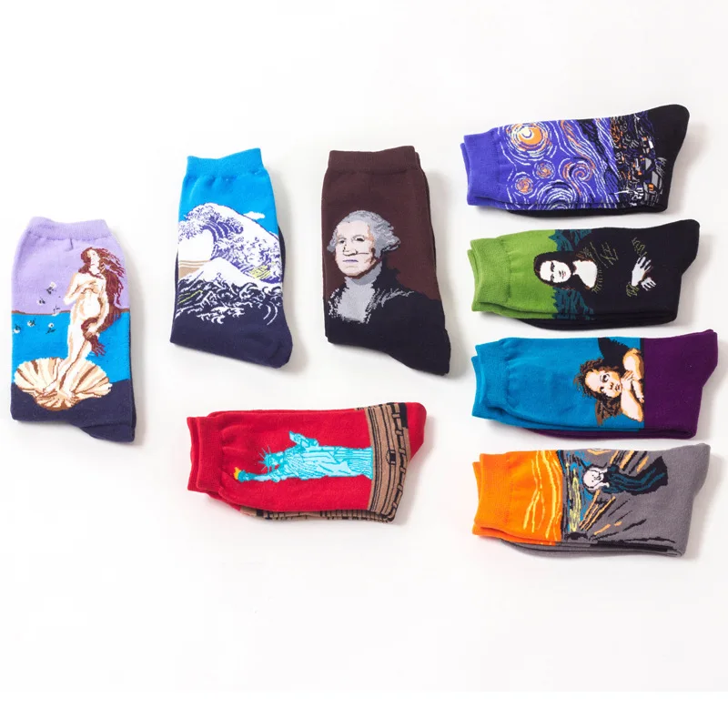 

Mona Lisa men socks oil painting trend starry sky cotton socks men, Picture