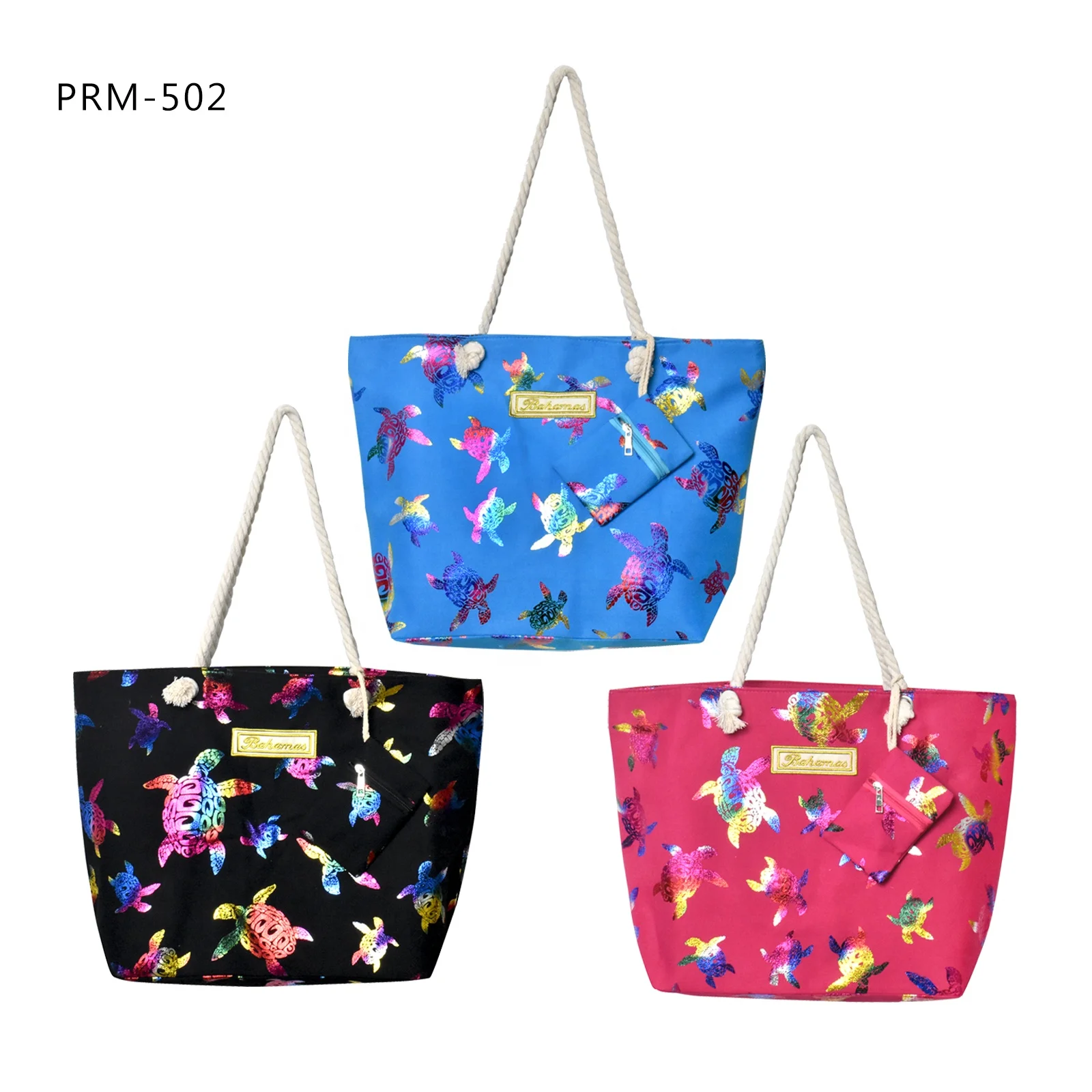 

Wholesale New Design Metallic Pineapple Turtle Canvas Large Size Beach Bag Summer Tote Beach Bag for Lady 2021, Picture