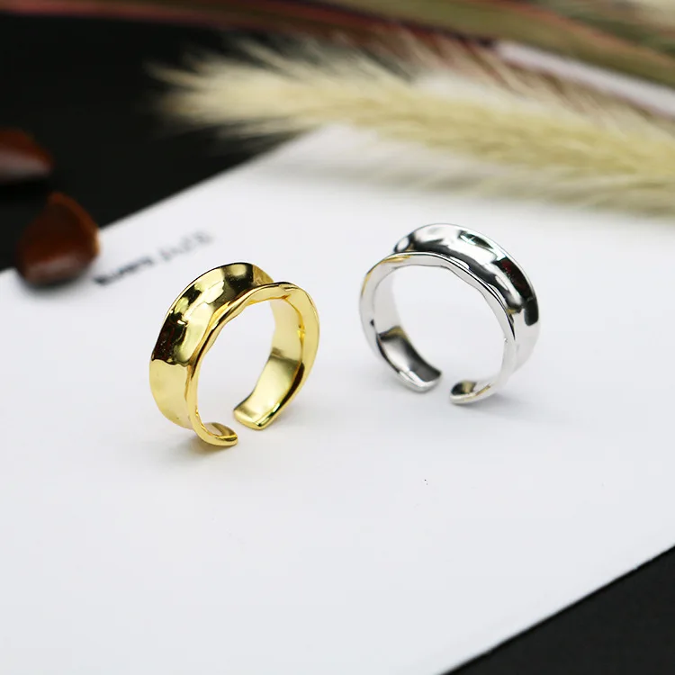 

Korean Trendy Statement Rings Minimalist Wide Round Rings 925 Silver Huggie Flat Gold Plated Ring For Women Jewelry Accessories, Silver\gold