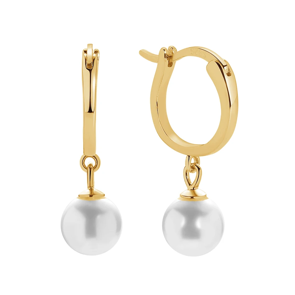 

new arrival silver earrings 18k gold plated jewelry 925 sterling silver pearl dangle hoop earrings for women