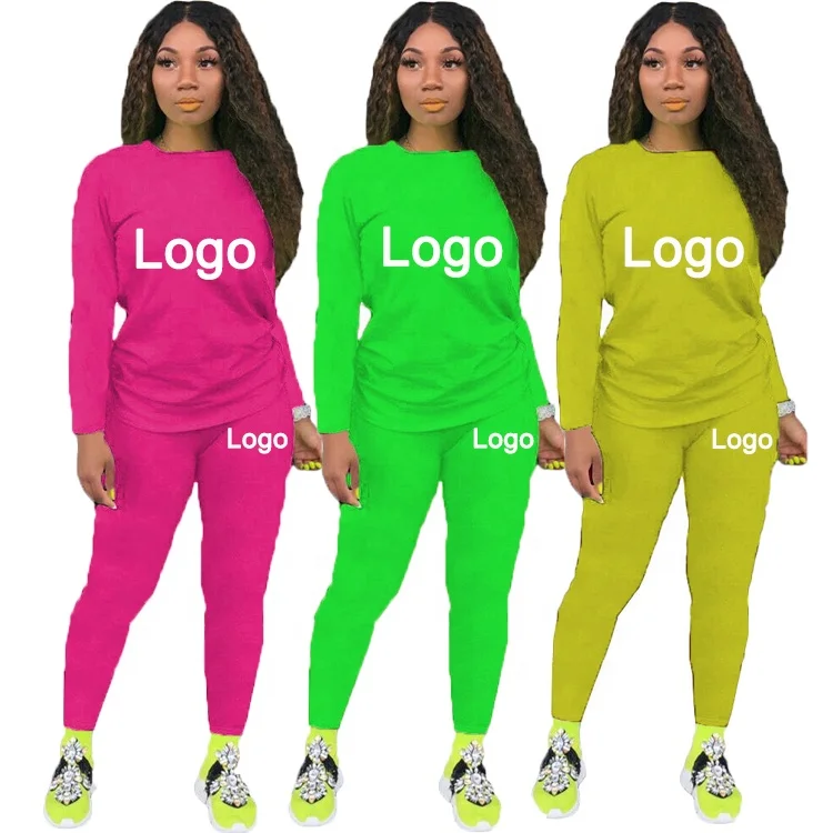 

wholesale fall winter two piece pants set women casual long sleeve 2 piece sets plus size neon two piece set women clothing, 7 solid colors