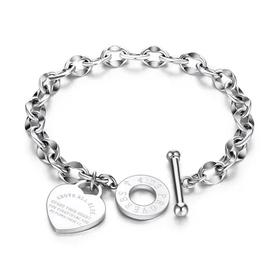 

Stainless Steel Bible Proverbs Heart O-shaped Link Bracelet