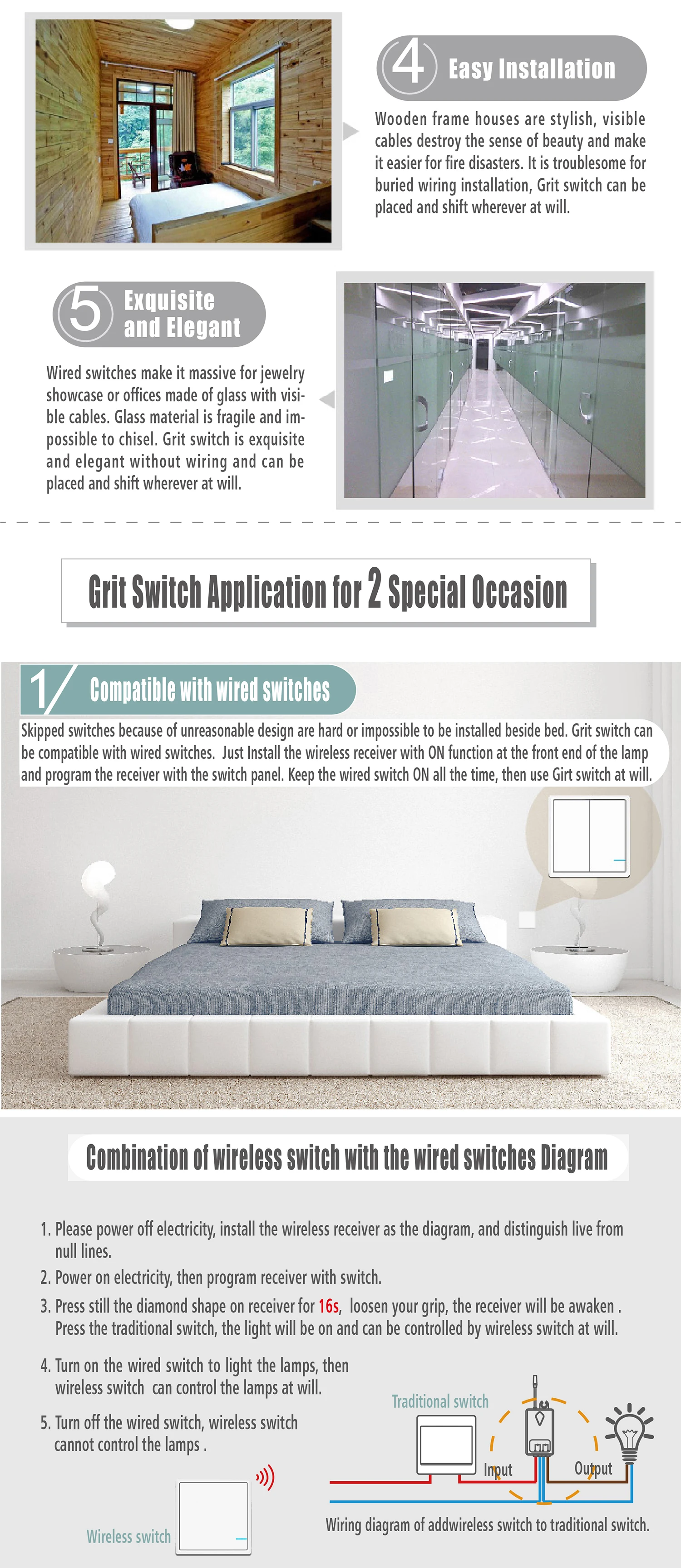 Waterproof 600m Range 3 Gang Switch No Wiring Switch Remote Control