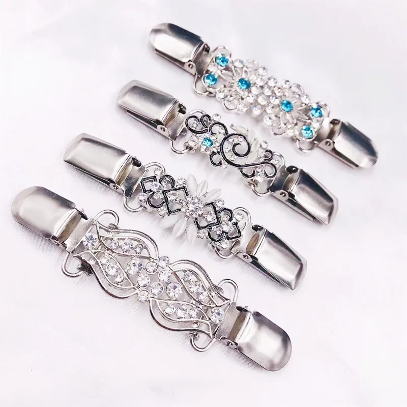 

4 Piece sets combination opal rhinestone sweater clip cardigan tightening clip fashion brooches and pins women, Silver