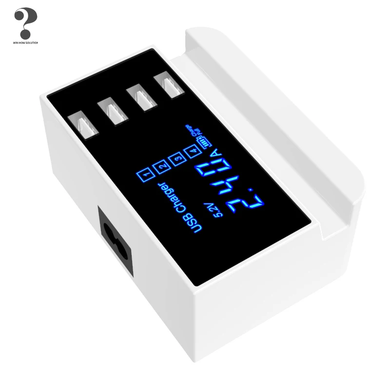 

smart USB ChargerAdapter Station HUB Led Display Mobile Phone Charger For iPhone Samsung with Charger Stand Holder, White
