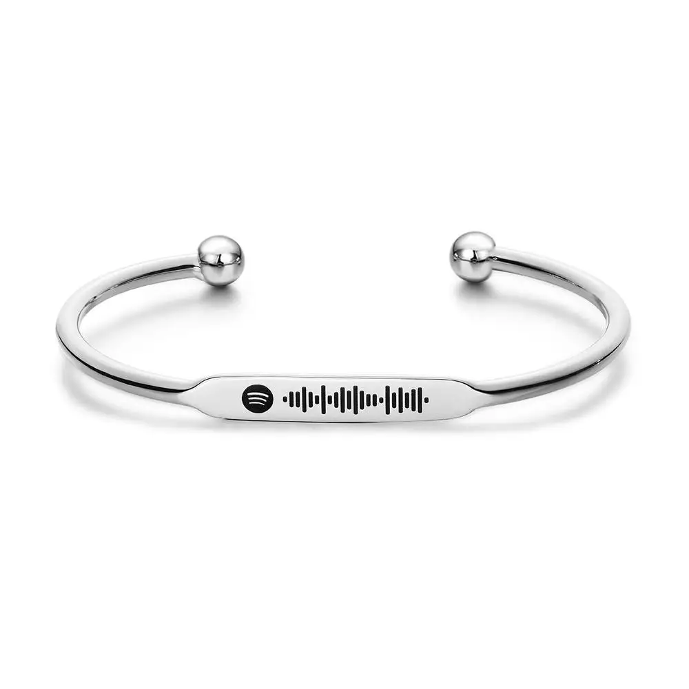 

Mother's Day Customized Private Label Spotify Code Encoding Music Symbol Engraving Bracelet Silver Jewelry