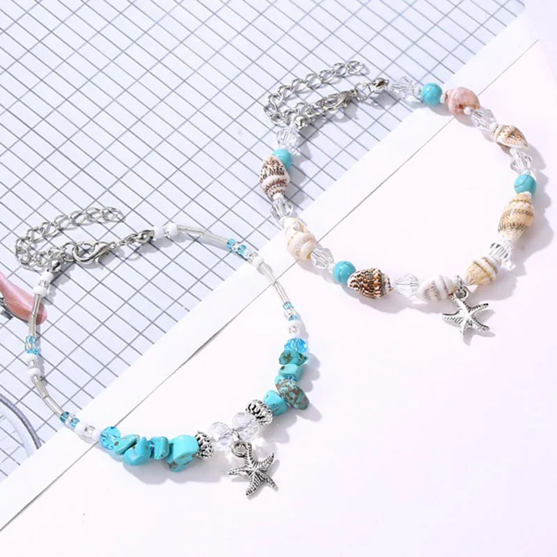 

Fashionable Natural Shell Bracelet Turquoise Beads Bracelet Conch Beach Stars Bangle Jewelry