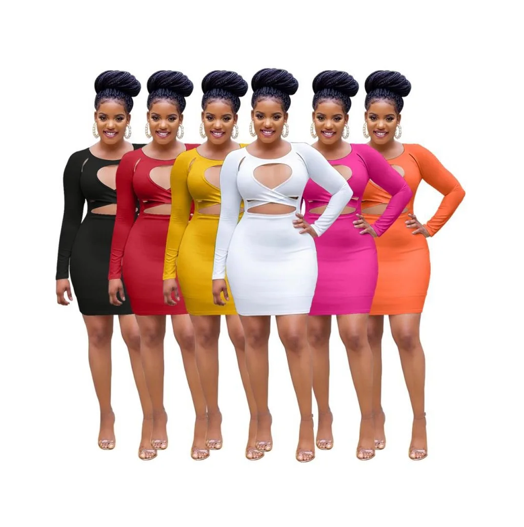 

2021 Spring New Arrivals Sexy Fashion Hollow Out Open Chest And Waist Dress Bodycon Women Clothing Casual Party Club Dresses, Picture color
