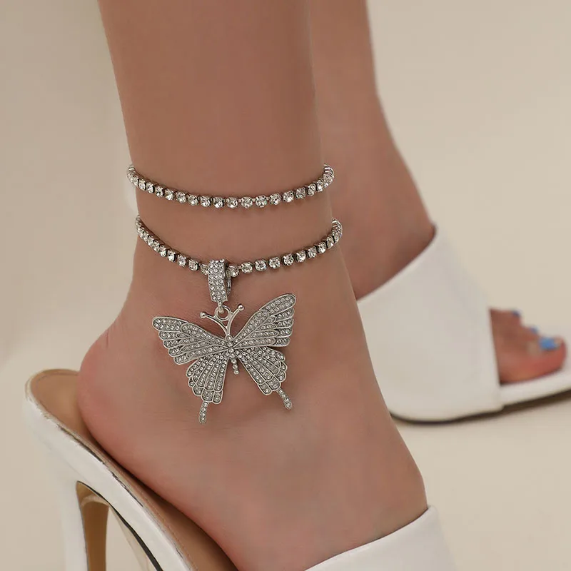 

Hesiod Fashion Jewelry Multilayer Tennis Chain Anklet Silver Big Butterfly Pendant Anklet For Women